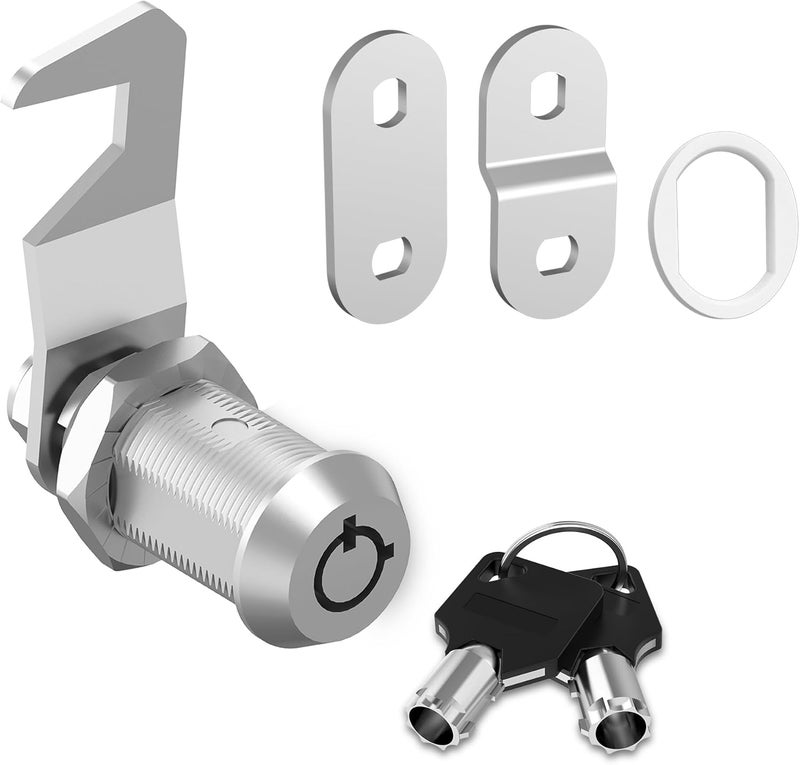 Hecfu 1 Pcs Tool Box Locks with Keys, Tubular Cam Lock 1-1/8" Keyed Alike, Hook Cam, Toolbox Locks Secure Your Tool Box Mailbox Drawer Cabinet Lock, Silver Zinc Alloy - Image 1